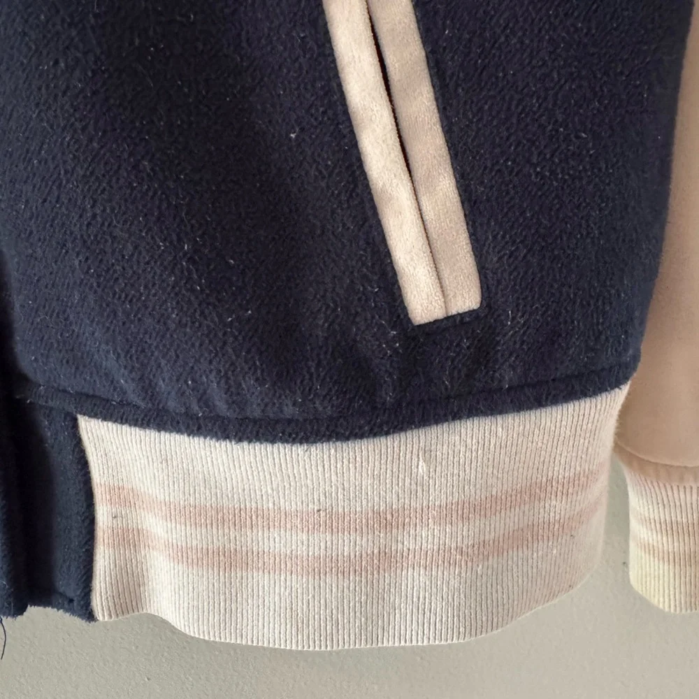 Abercrombie Kids Snap Front‎ Letterman Varsity Jacket Navy Blue Pink sz 11/12